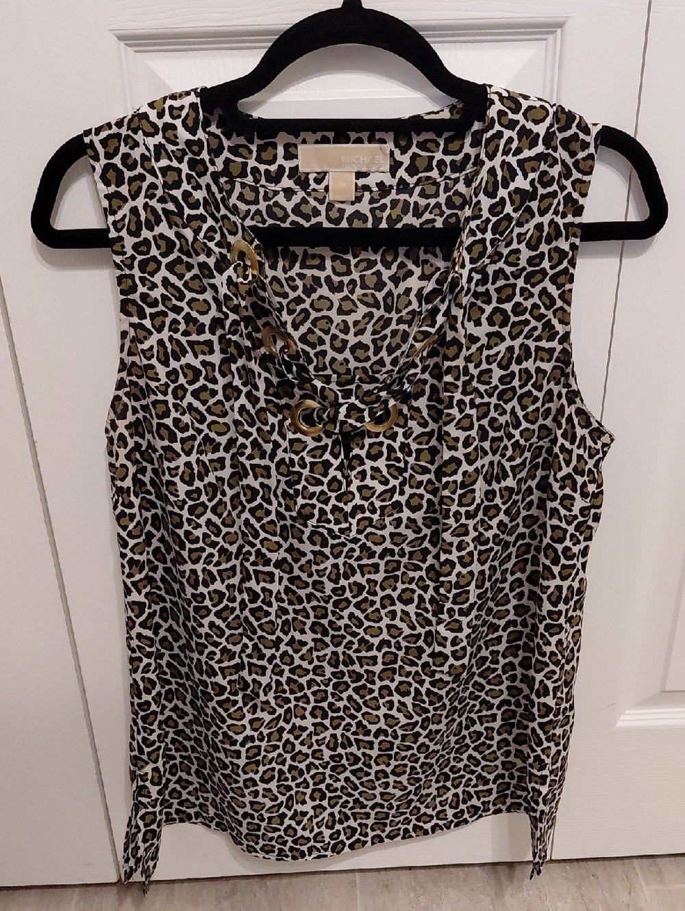 MICHAEL Michael Kors Leopard Print Sleeveless Cowl Neck Top in Black and Brown